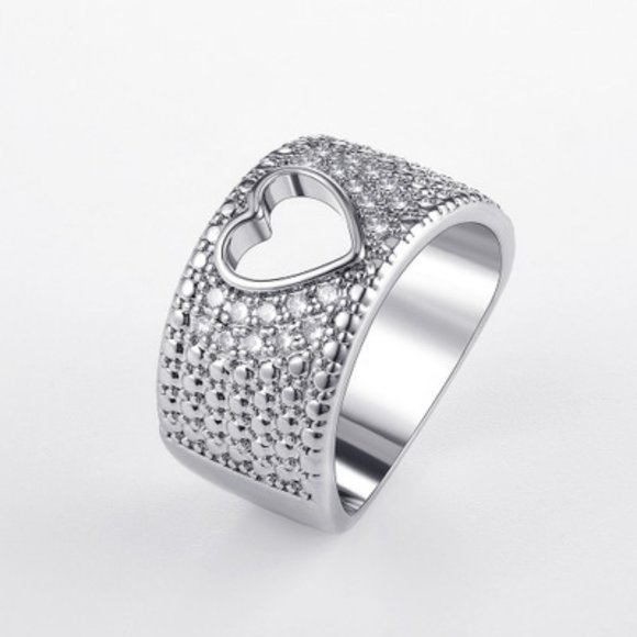 COPY - NEW  Hollow Heart Pave Diamond Silver Wide… - Picture 4 of 4